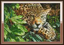 Kit de punto de cruz de leopardo aida, 14ct, 11ct, lienzo estampado, punto de cruz, bordado, DIY, hecho a mano 2024 - compra barato