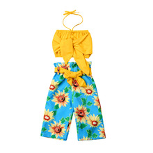 Roupa infantil de verão, colete para meninas com estampa de girassol, blusa curta e calças compridas, roupas de verão 2019 2024 - compre barato