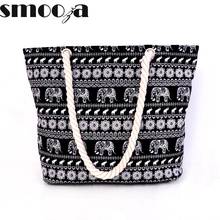 SMOOZA Hot New Arrival Animal Print Canvas Bags Women elephant Print Shoulder Bags Black Big Capacity Daily Female shopping Bags 2024 - buy cheap