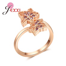 Novo clássico rosa de ouro cores maple leaf forma feminino bague anéis 5a cz cristais festa casamento nupcial presente jóias 2024 - compre barato