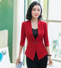 Chaqueta roja Formal para mujer, ropa de trabajo, chaquetas de media manga, uniforme de negocios y oficina, estilos, 2019 2024 - compra barato