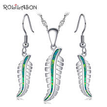 ROLILASON earrings pendant necklace Silver stamped 925 Green leaf fire opal set for women party gift OS033 2024 - buy cheap