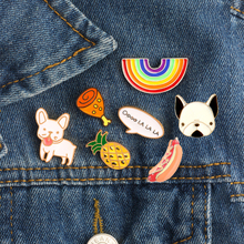 Cute Dog Brooches Rainbow Pineapple Chicken Leg Metal Enamel Badges Denim Jackets Shirt Lapel Pin For Kids Cartoon Jewelry Gifts 2024 - buy cheap