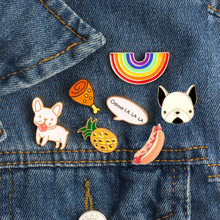 Bonitos broches de perro, Arco Iris, piña, pata de pollo, insignias de Metal con esmalte, camisa y chaquetas de tela vaquera, Pin de solapa para niños, regalos de joyería de dibujos animados 2024 - compra barato