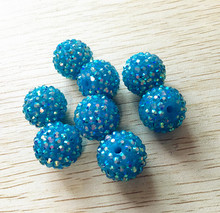 20 мм 100 шт./лот aqua blue (неоновый эффект) AB полимерные бусины со стразами, для ожерелья с крупными бусинами 2024 - купить недорого