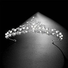 Silver Color Leaf Flower Pearl Noiva Diadem Crystal Rhinestone Tiara Crown Wedding Bridal Hair Jewelry Accessories for Women JL 2024 - buy cheap