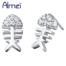 Almei Cute Fish Crystal Earrings Brincos 2017 Silver Color Animal Cubic Zircon Stud Earring for Girl Children Women Jewelry R392 2024 - buy cheap