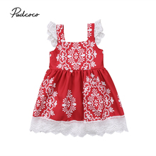 Новое поступление, популярное детское платье pudcoco для новорожденных, малышей, девочек, принцесс, праздничная одежда, красная пачка, цветочный рисунок, счастливое детское рождественское платье для девочек 2024 - купить недорого