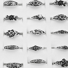 Anéis de flores de prata 20 com cores prateadas para mulheres, estilo mix de tamanhos sortidos, anéis de plantas para mulheres, joias, presentes 2024 - compre barato