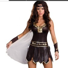 Free shipping brown sexy warrior costume women halloween costumes Rome Costumes Warrior Cosplay Games uniforms 2024 - buy cheap