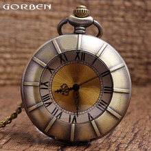 Gorben часы медный чехол римские цифры стеклянный циферблат кварцевые карманные часы прозрачные винтажные унисекс часы с длинной цепочкой ожерелье 2024 - купить недорого