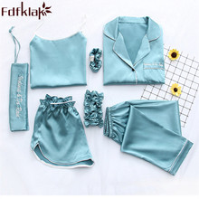 Fdfklak Home Clothes Sexy Pijama 7 Pieces Silk Pajamas For Women Night Suit Sleepwear Sets Pyjamas Women Spring Summer Q1047 2024 - buy cheap