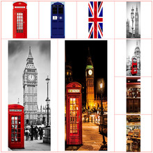 Pegatinas de puerta de estilo londinense, mural de vinilo de arte de pared 3d, Big Ben, autobús rojo, decoración del hogar, papel tapiz de vista de calle de ciudad, 77x200cm, 12 estilos 2024 - compra barato