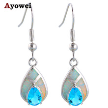 Top quality Blue Zircon Drop Earrings for Ladies White Fire Opal stamp Silver Wholesale & Retail Fashion Opal Jewelry OE488A 2024 - buy cheap