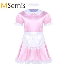 MSemis Mens Sissy Girl Maid Lingerie Dress Uniform Sexy Roleplay Costume Clubwear Gay Sissy Satin Dress with Headband and Apron 2024 - buy cheap