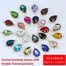 20p 13x18mm Teardrop rhinestones Faceted Framed glass pendants necklace connector earrings findings Jewellery 2-loop Brass Beads 2024 - buy cheap