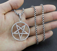 pentagram  satanic symbol Satan worship Necklace Stainless Steel Women Men Pendant Free Box Rolo Chain 22'' 2024 - buy cheap