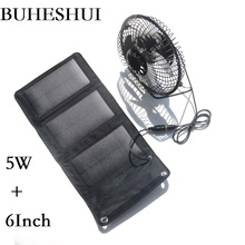 Buheshui ventilador de refrigeração com 6 espaços, ventilação dobrável com painel solar de 5w alimentado para viagem ao ar livre pesca escritório doméstico 2024 - compre barato