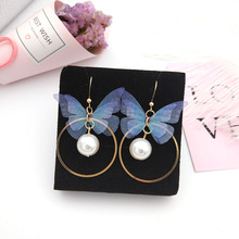 Pendientes colgantes de mariposa para mujer y niña, joyería de perlas de imitación, aretes redondos de estilo coreano, regalo XE303 2024 - compra barato