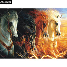 Pintura de diamante zhui star completa de diamante quadrado 5d diy "quatro cavalos" 3d bordado ponto cruz imitação de diamante decoração de mosaico hyy 2024 - compre barato