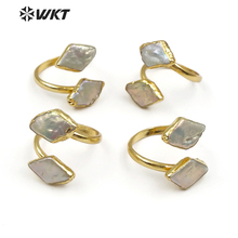 WT-R326 WKT Natural freshwater pearl rings double rhombus shape charm with gold rimmed fashion lady girl jewelry 2024 - buy cheap