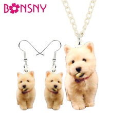 Bonsny Acrylic Decoration Sets Cute West Highland Terrier Necklace Earrings Fashion Animal Pet Jewelry For Women Girls Bijoux 2024 - buy cheap