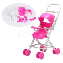 Nova montagem rosa carrinho de bebê carrinho de bebê berçário móveis brinquedos boneca 2024 - compre barato