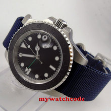 40mm parnis black GMT date window ceramic bezel sapphire crystal automatic mens watch P407 2024 - buy cheap