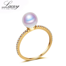 18k gold engagement ring,natural akoya pearl rings gold jewelry,round pearl finger rings for women gift drop shipping 2024 - buy cheap