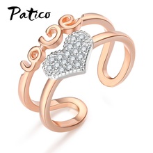 Fashion Sweet Heart Love Rose Gold Opning Rings For Women Wedding Engagement 925 Sterling Silver Crystal Trendy Gift 2024 - buy cheap
