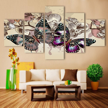 5 Pieces Animal Painting Canvas Art Babochki Butterfly And Flowers Wall Pictures For Living Room Home Decor No Frame 2024 - buy cheap