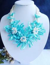 Великолепное ожерелье из натурального белого пресноводного жемчуга в африканском стиле, ожерелье с синим цветком в виде раковины для свадьбы, ручная работа, бесплатная доставка 2024 - купить недорого
