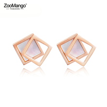 Brincos de casamento femininos dupla quadrada com zoom, brincos de aço de titânio, joias boucles ze17043 2024 - compre barato