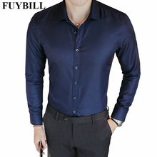 FuyBill-Camisa de manga larga para hombre, camisa de Color sólido para las cuatro estaciones, juvenil coreana, de un solo pecho, de poliéster, ajustada, informal, de negocios 2024 - compra barato