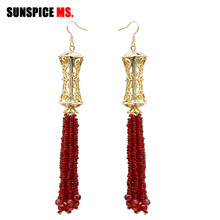 SUNSPICE MS Ethnic Morocco Long Bead Earrings For Women Indian Gold Color Wedding Tassels Dangle Earring Handmade Bridal Jewelry 2024 - buy cheap