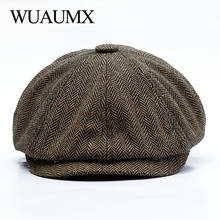 Wuaumx Unisex Autumn Winter Newsboy Caps Men And Women Warm Tweed Octagonal Hat For Male Detective Hats Retro Flat Caps chapeau 2024 - купить недорого