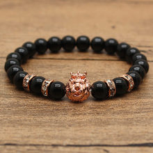 Hot Saling 3 Styles Black Stone Bead With Bling Rhinestone Bracelets For Women And Men Gold Charm Lion Silver Owl Pulseras Mujer 2024 - buy cheap