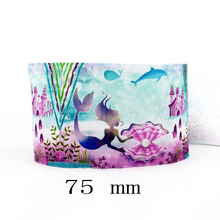 IuBuFiGo 10 yard 3" Mermaid Princess Printed Grosgrain ribbon 75 mm Cartoon gift ribbon bows dlework DIY headband tape 1871 2024 - buy cheap