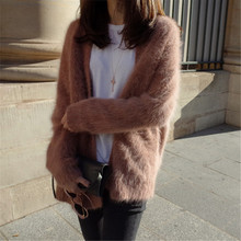 Women Soft Fluffy Angola Winter warm Genuine 100% Mink Cashmere Sweater Jacket Coats Cardigan CustomFree Shipping JN034 2024 - buy cheap
