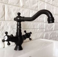 Basin Faucets Black Bathroom Sink Mixer Deck Mounted Double Handle Single Hole Bathroom Faucet Brass Hot and Cold Tap Bnf362 2024 - buy cheap