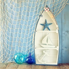 Laeacco Summer Backdrops Surfboard Ship Fishnet Starfish Anchor Wooden Floor Baby Portrait Photographic Background Photo Studio 2024 - buy cheap