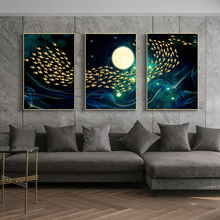 Modern Golden Flying Fish Posters and Prints Wall Art Painting 3Pcs Abstract Landscape Picture for Living Room Decor No Frame 2024 - buy cheap