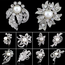New Fashion Bridal Bouquet Rhinestone Crystal Brooch Pin Faux Pearl Flower Brooches for Women Jewelry 2024 - buy cheap