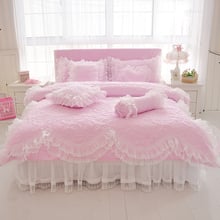 Lotus Korean Princess Girls Bedding Set Romantic Lace Ruffles Cotton Quilted Thick Duvet cover set Twin Queen King size Bed set 2024 - buy cheap