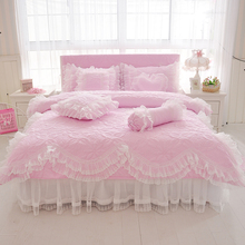 Lotus-juego de cama de princesa coreana para niñas, funda nórdica gruesa acolchada de algodón con volantes de encaje romántico, juego de cama doble, tamaño King size 2024 - compra barato