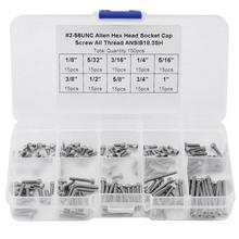 WALFRONT 150PCS/Set Hex Socket Screws 9 Sizes Hex Socket Head Screws Assortment Set with Plastic Box #2-56 UNC 2024 - buy cheap