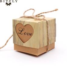 2018 New 50pcs/lot Romantic Heart Candy Box for Wedding Decoration Vintage Kraft Wedding Favors and Gifts Box with Burlap Twine 2024 - buy cheap