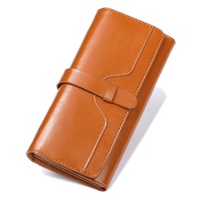 2020 Genuine Leather Women Wallet Long Purse Female Clutch Retro Oil Wax Leather Wallet Fashion Ladies 3 Fold Card Holder Wallet 2024 - buy cheap