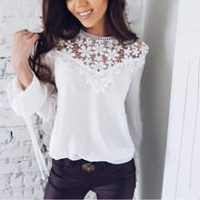2018 Spring Summer Women Long Sleeve Lace Chiffon Blouses Floral Patchwork Crocheted Lace Chiffon Tops Hollow Out Chiffon Shirts 2024 - buy cheap
