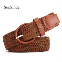 SupSindy-Cinturón de lona para hombre y mujer, tejido de Hebilla de Metal, cinturones elásticos de lujo para pantalones vaqueros, marca famosa, novedad 2024 - compra barato